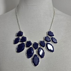 Style & Co Statement Necklace Dark Blue Speckled Stones Silver Tone Setting