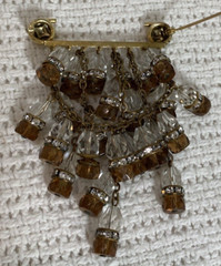 Unique Chandelier Dangle w Clear Rhinestones and Brown & Clear Crystals Brooch