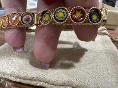 Italian Micro Mosaic Morano Bracelet Gold Toned 6 3/4”