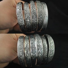 Retro Tibetan Silver Cuff Bracelet Carved Fish Elephant Flower Vintage Bangle
