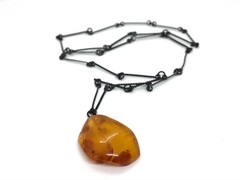 Old Amber Pendant Vintage Natural Baltic Yellow Honey Bead With Chain 13,6g19032