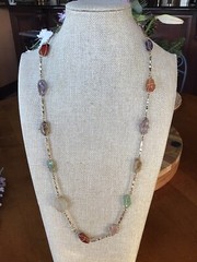 Stunning and Unique Vintage Gold Tone Wire Caged Multi Gemstone Necklace