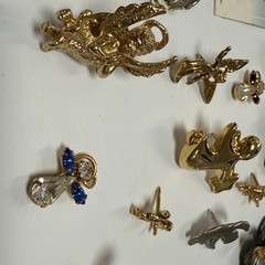 GOLD/SILVER TONE ANGEL BIRD MINI FIGURAL PIN LOT 21pc FEW BIRTHSTONE RHINESTONE