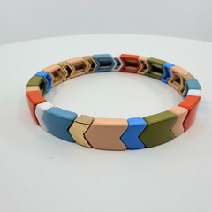 Vintage Multi Color Enamel Chevron Tile Stretch Bracelet Boho Tila Bead Y2K 90s