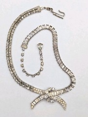 Vintage JOMAZ Signed Joseph Mazer Clear Rhinestone Silver Tone Necklace ⚠️Read