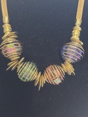 Vintage Colorful Plastic Beads Metal Wrapped Necklace