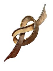 Vtg Crown Trifari Ribbon Bow Knot Gold Trifarium Pin Brooch Signed 50s 60s A4