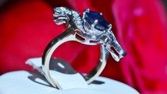 18k white gold size 4 ring 1.42ct natural, treated sapphire diamond 4.80gr N3444