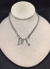 Vintage Silver Tone Costume Clear Rhinestone Necklace 14.5″ C194