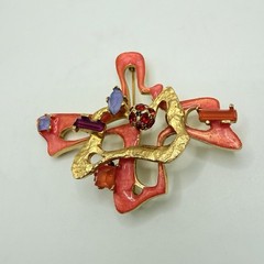 Vintage Christian Lacroix Cross Pendant Brooch Orange Enamel Rhinestone COA Made