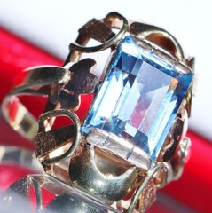 14k multi tone gold ring 4.50ct London blue topaz solitaire sz 7.5 antique 4.3gr