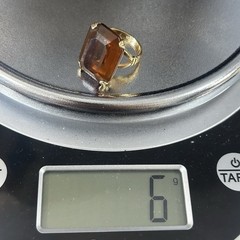 Vintage 1978 Avon “Smoky Lustre” Cocktail Ring Gold Tone Emerald Cut Glass Sz4.5