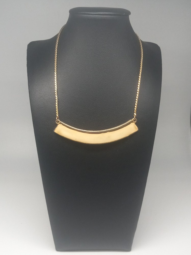JOMAZ Vintage Gold Tone Crecent design Beige Enamel Bar Necklace