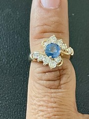 14KY 1.06CT Blue Sapphire 0.60CTW Diamond Ring Size 4.5 (Q112)