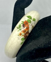 Vintage Porcelain Ceramic Bangle Bracelet Crackle Hand Painted Floral Design