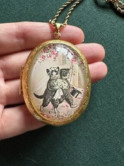 Vintage Wedding Cat Pattern Locket Pendant Oval Photo Locket Necklace 24”