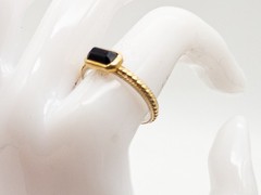 $250 Signed ANNA BECK 14k Yellow Gold Sterling Silver Black Onyx Ring