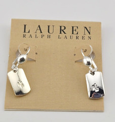 Ralph Lauren Rectangle Logo Drop Pierced Earrings Vintage New Old Stock ST#9