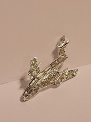 Vintage Airplane Jet Rhinestone Bling Brooch Pin Jewelry Costume Silver
