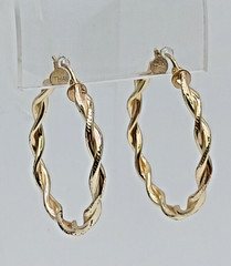 VTG 925 FAS Hoop Earrings 1.25in Sterling Silver 5g Gold Vermeil Twisted Round