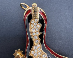 Vintage Swarovski Cowboy Boot Pendant Western Country Enamel Moveable Spur