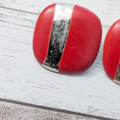 Vintage Earrings For Pierced Ears Red Rounded Square Shape – Poor Condition