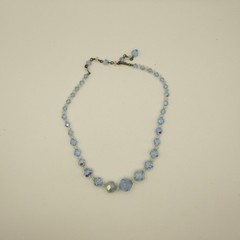 Vintage AB Necklace Glass Blue Choker Collar 15 Inch