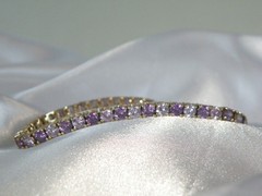 Vintage Sterling Silver 925 Gold Over Amethyst CZ Tennis Bracelet 7.5″