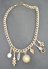 vintage Patricia Locke charm necklace statement Swarovski gold tone 18″ 7 charms
