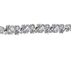 Vintage Lisner Blue AB Rhinestone Bracelet Leaves Link 7 Inches Signed Rhodium