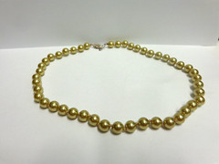 vintage pearl necklace gold color hd knotted sz 16 in lg 8.5 mm sz pearls wgt33g
