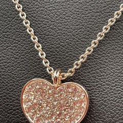 Necklace Vintage SIGNED V Heart Pave Rhinestones Rose Gold Tone Jewelry