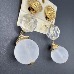 Huge Vintage Bead Dangle Clip On Earrings Gold Tone J6