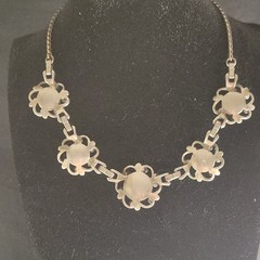 Signed Barclay Vintage Silver/Gold Tone Link Chain Necklace, Disc Stations