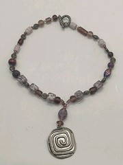 Vintage Purple Art Glass Beads Necklace Silver Pendent Choker Collar Bohemian