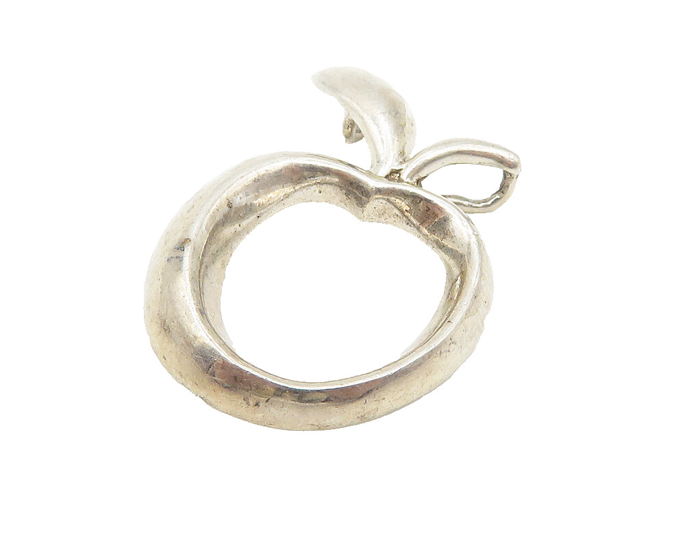 925 Sterling Silver Vintage Shiny Open Apple Motif Slide Pendant PT8777