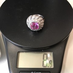 Vintage Signed LL 925 Sterling Silver Pink Topaz Cubic Zirconia Ring sz 7