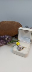 STERLING SILVER CN MARQUISE SHAPE 2 Tiered BAND RING Sz8 4.7g Vintage A4273OS