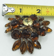 Vintage Rhinestones Brooch Topaz Amber Color Flower Prong Set Stones Pin