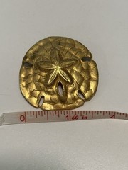 VTG Sand Dollar Brooch Brushed Gold Tone Pin Ocean Beach Realistic Sea Life