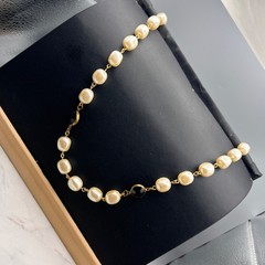 Vintage Faux Pearl Black Glass Long Necklace Earring Set Gold Tone 32 In Opera