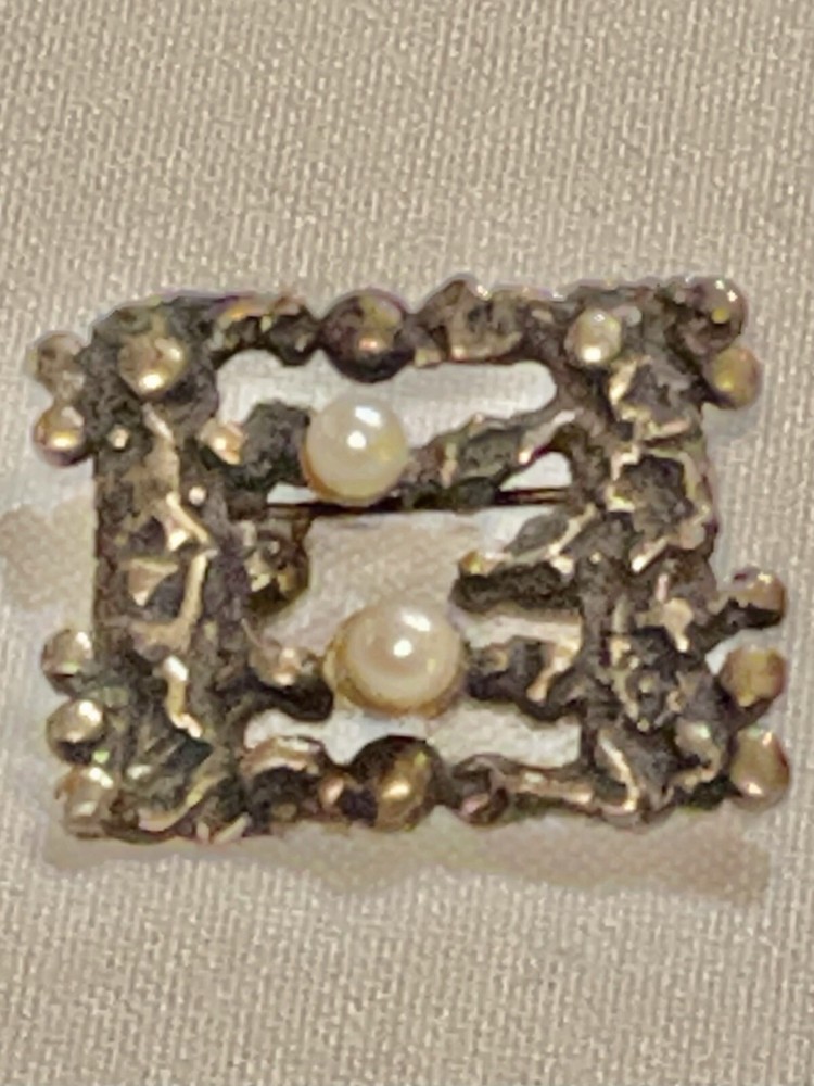 Vintage Mcm Brutalist Sterling Silver Brooch Pin Pendant w Pearls Studio Work