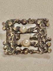 Vintage Mcm Brutalist Sterling Silver Brooch Pin Pendant w Pearls Studio Work
