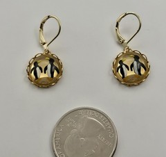 Vintage W. Germany Reversed Carved Intaglio PENGUIN Hand Painted Earrings