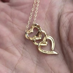 Vintage CZ Triple Heart Pendant On Sterling Silver Chain Necklace 18″ ITALY .925