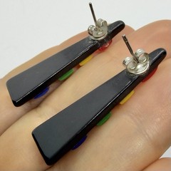 Vtg Pop Art Lucite Multicolor Geometric Triangle Statement Earrings Post Moonglo
