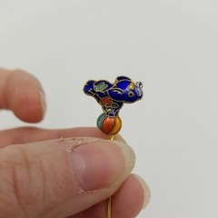Vintage Circus Elephant On Ball Enamel Cloisonné Stick Pin & Parrot Push Pin