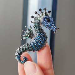 Vintage Blue Rhinestone Seahorse Brooch Pin Sea Animal Brooch Pin Accessories