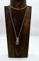 Joan Rivers Egg Pendant Necklace Red Crystal Gold tone Chain Retired 28 in