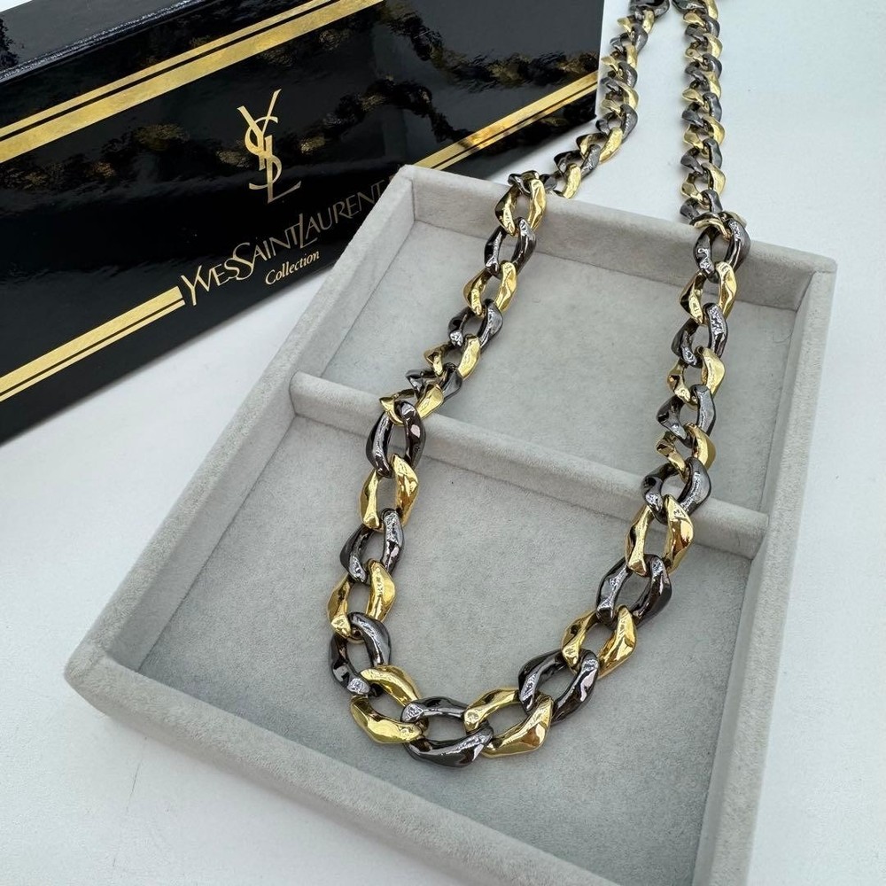 YSL Vintage Chunky Chain Necklace Yves Saint Laurent Gold 70cm Statement Rare